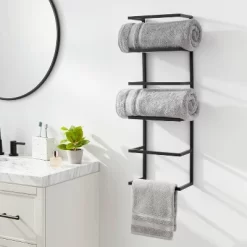 Towel Wall Storage Cabinet Black Metal - Brightroom™