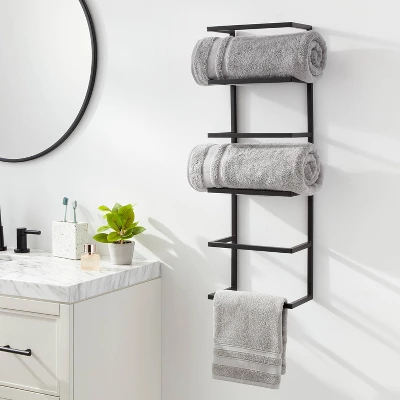 Towel Wall Storage Cabinet Black Metal - Brightroom™ 3 Towel Wall Storage Cabinet Black Metal - Brightroom™