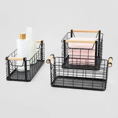 Wire Natural Wood Handles Milk Crate - Brightroom™ 5 Wire Natural Wood Handles Milk Crate - Brightroom™ - Image 3