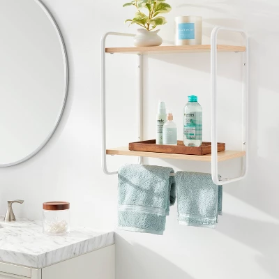 Wood Wall Shelf White Metal - Brightroom™ 2 Wood Wall Shelf White Metal - Brightroom™