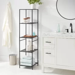 Tall Bath Storage Tower Black Metal - Brightroom™